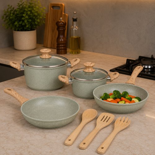 Kit 4 Panelas e 3 Utensilios Cozinha - Cinza
