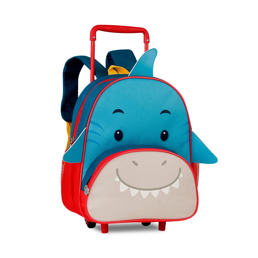 Mochila Infantil de Rodinhas Clio Pets Tubarão Azul 14L
